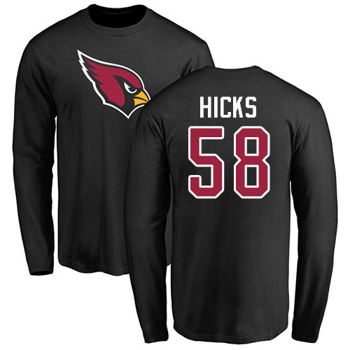 Arizona Cardinals Men Black Jordan Hicks Name And Number Logo NFL Football #58 Long Sleeve T Shirt->arizona cardinals->NFL Jersey